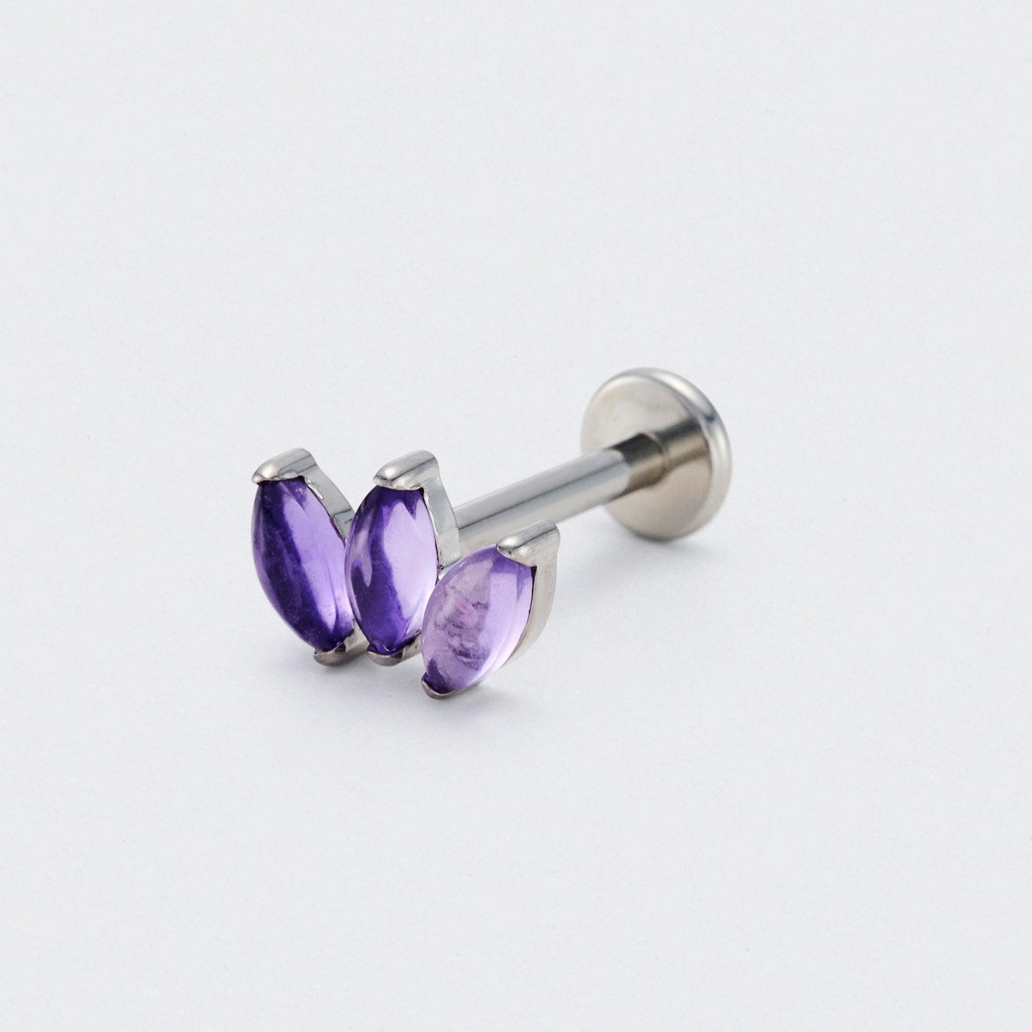 Triple Marquise Purple Amethyst Labret in Silver - Titanium