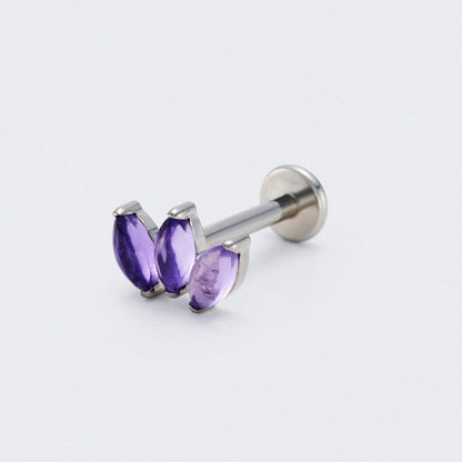 Triple Marquise Purple Amethyst Labret in Silver - Titanium