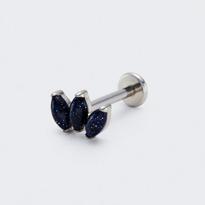 Triple Marquise Blue Sandstone Labret in Silver - Titanium
