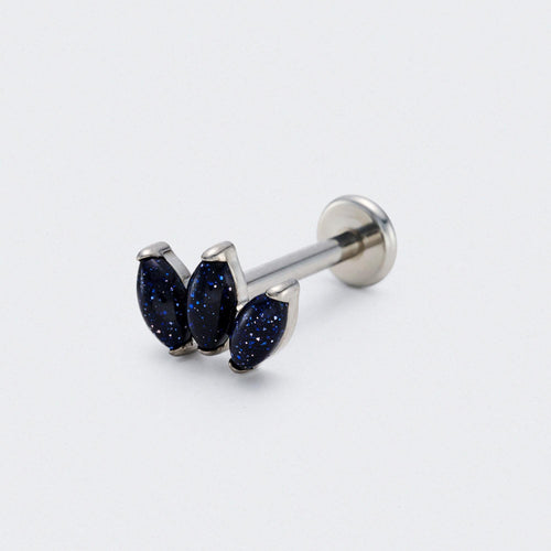 Triple Marquise Blue Sandstone Labret in Silver - Titanium