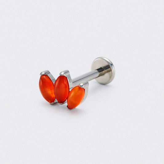 Triple Marquise Red Onyx Labret in Silver - Titanium