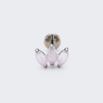 Triple Marquise Pink Opal Labret in Silver - Titanium