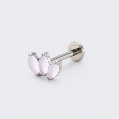 Triple Marquise Pink Opal Labret in Silver - Titanium