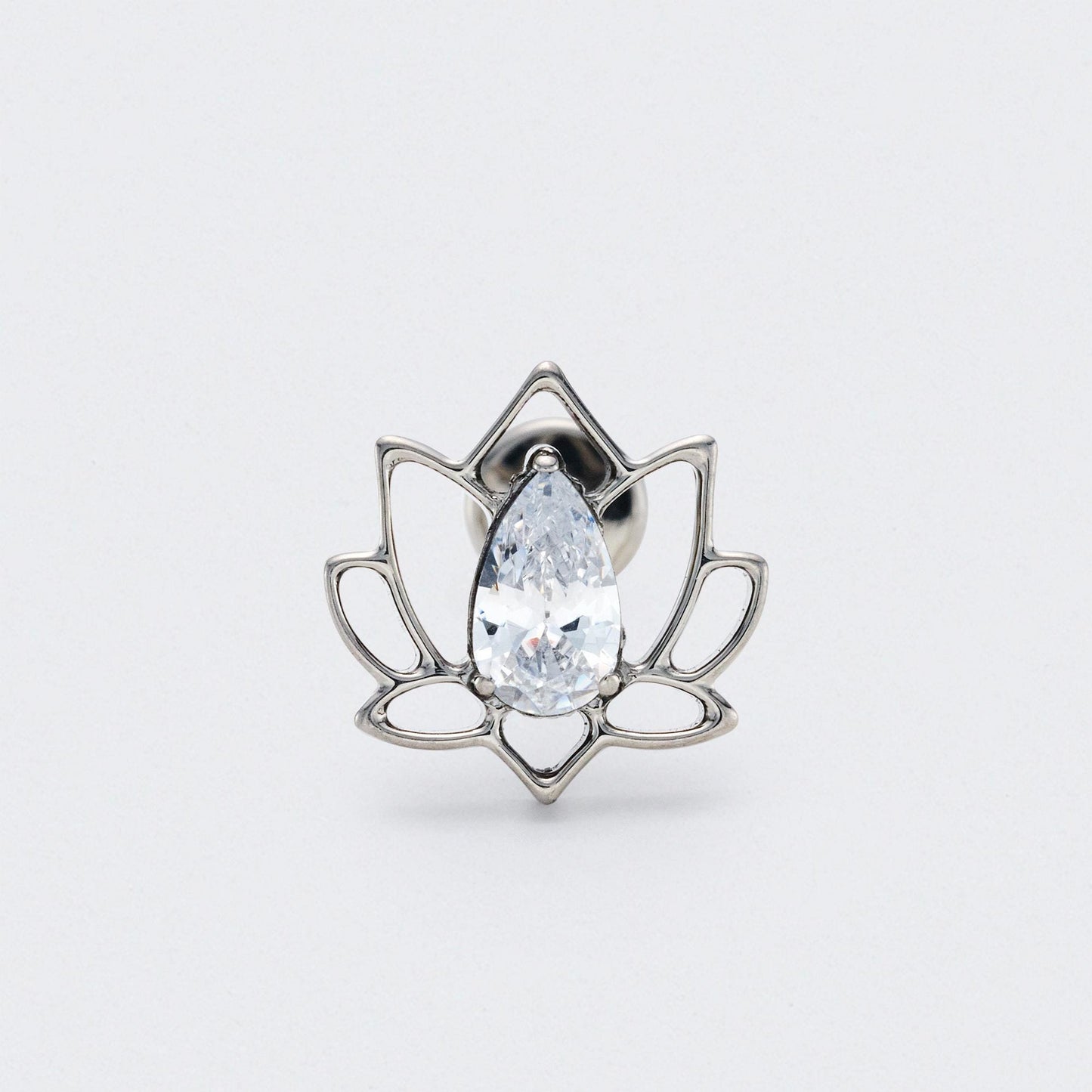 Lotus Flower with CZ Centre Labret in Silver - Titanium