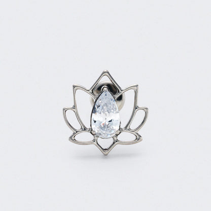 Lotus Flower with CZ Centre Labret in Silver - Titanium