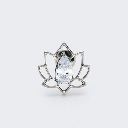 Lotus Flower with CZ Centre Labret in Silver - Titanium