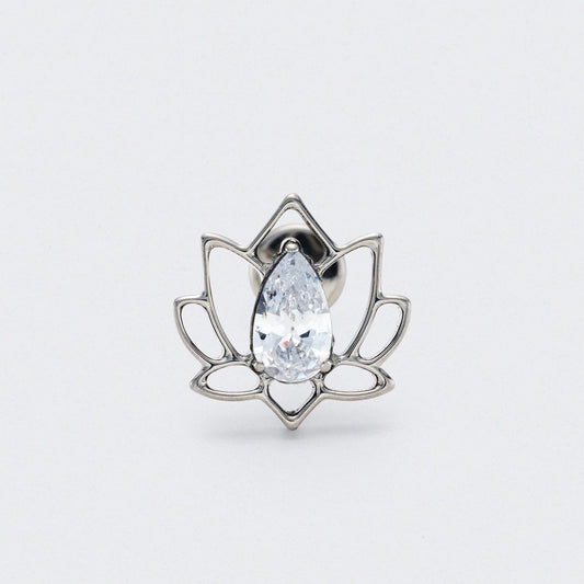 Lotus Flower with CZ Centre Labret in Silver - Titanium