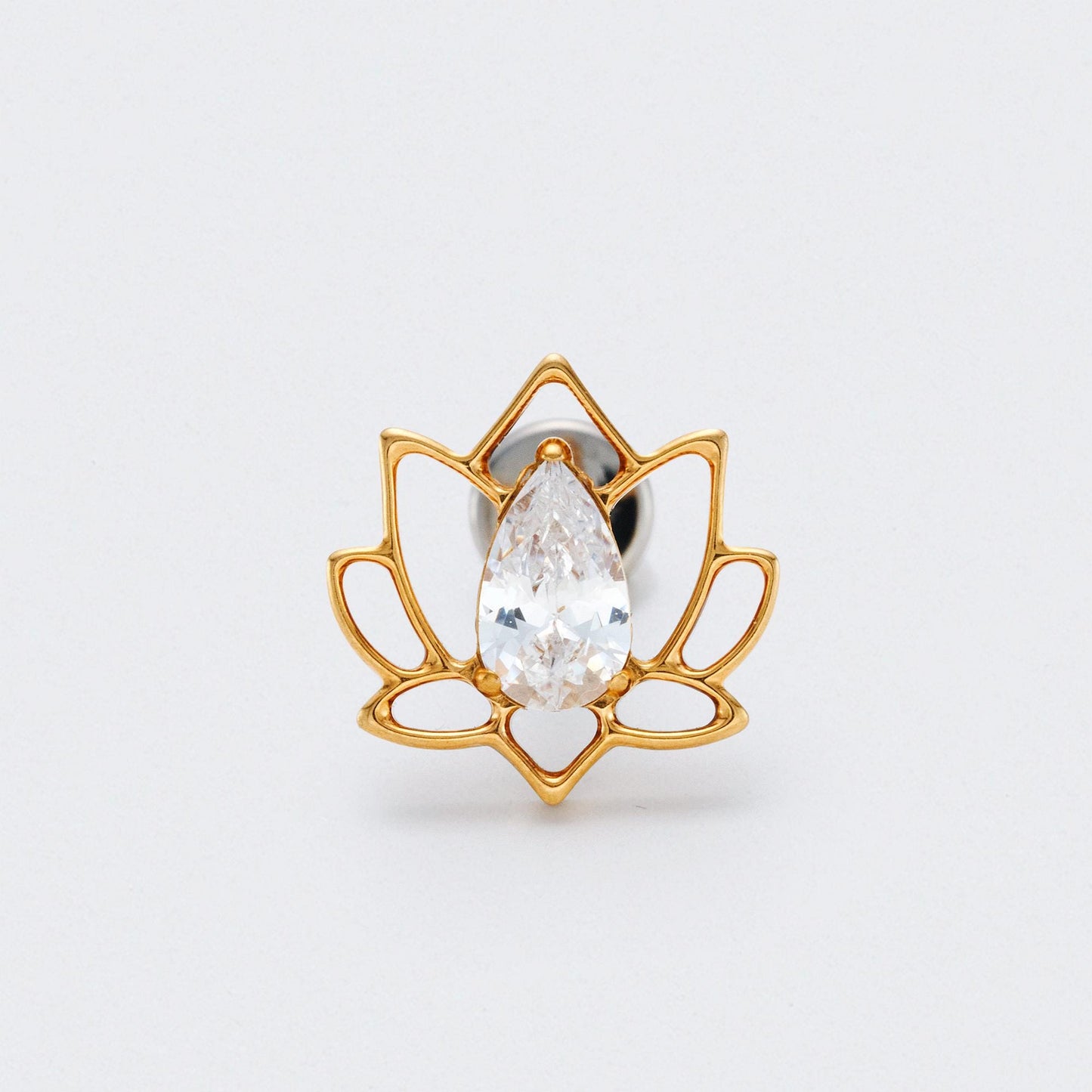 Lotus Flower with CZ Centre Labret in Gold - Titanium