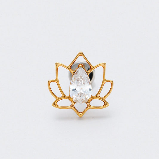 Lotus Flower with CZ Centre Labret in Gold - Titanium