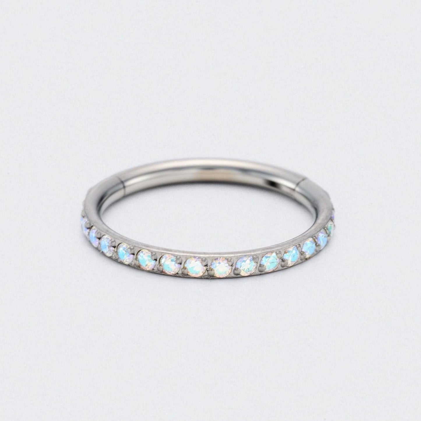 Aurora CZ Side Facing Paved Hinged Segment Hoop Ring in Silver - Titanium