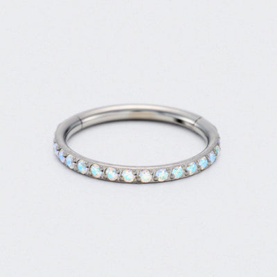 Aurora CZ Side Facing Paved Hinged Segment Hoop Ring in Silver - Titanium