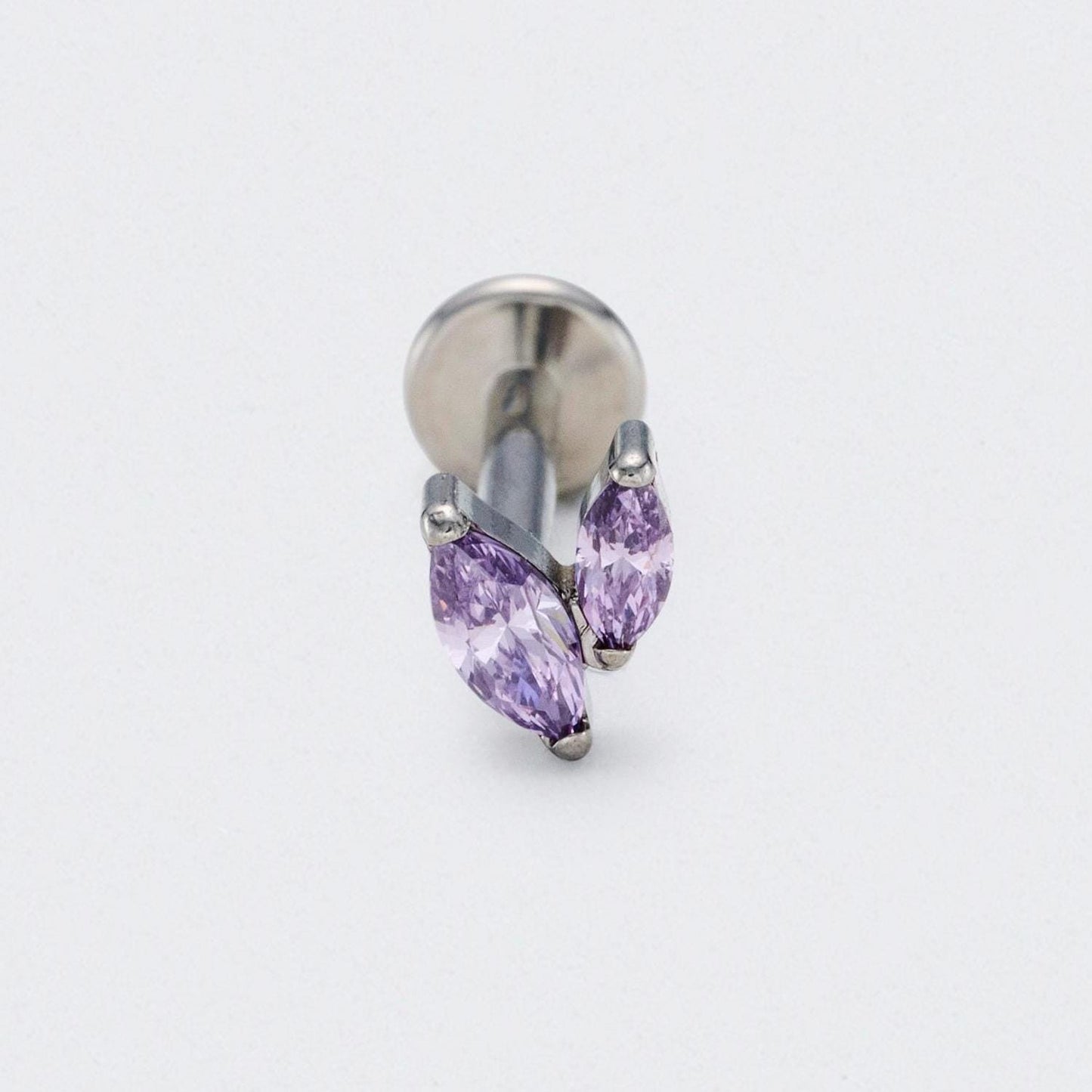 Amethyst CZ Duet Marquise Labret in Silver - Titanium