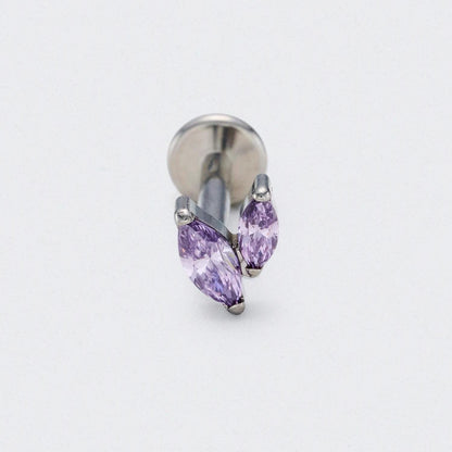 Amethyst CZ Duet Marquise Labret in Silver - Titanium