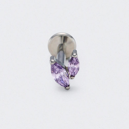 Amethyst CZ Duet Marquise Labret in Silver - Titanium