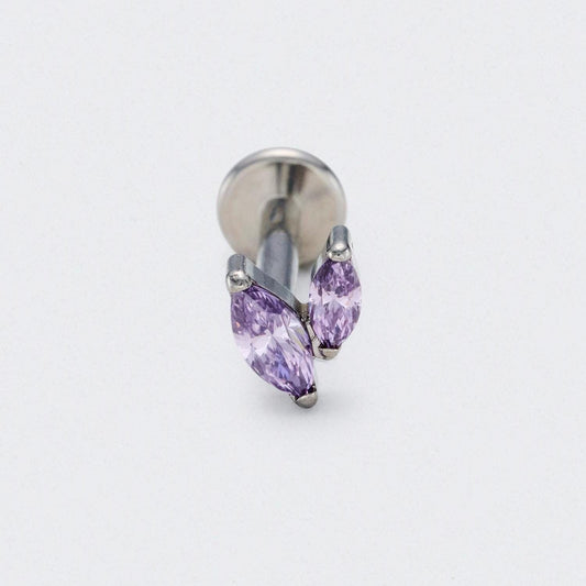 Amethyst CZ Duet Marquise Labret in Silver - Titanium