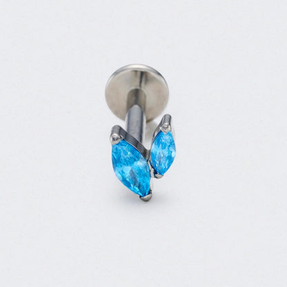 Aqua Blue CZ Duet Marquise Labret in Silver