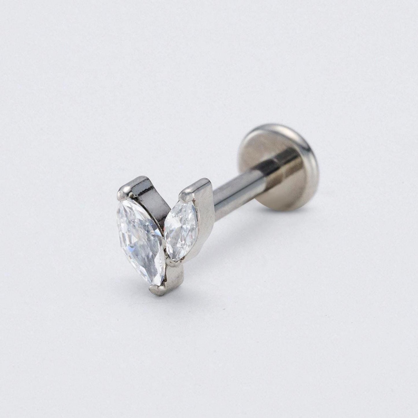 CZ Duet Marquise Labret in Silver - Titanium