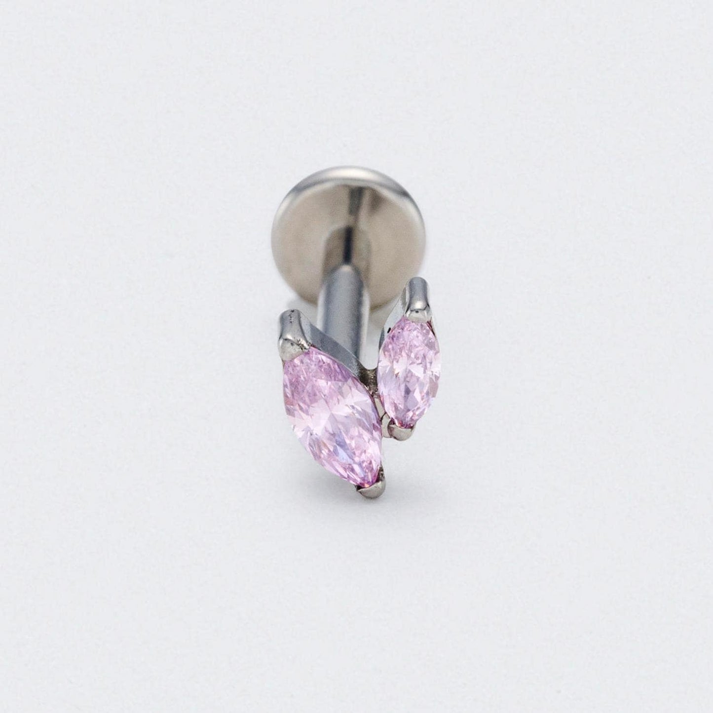 Pink CZ Duet Marquise Labret in Silver - Titanium