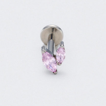 Pink CZ Duet Marquise Labret in Silver - Titanium