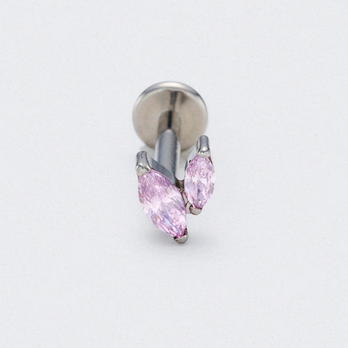 Pink CZ Duet Marquise Labret in Silver - Titanium