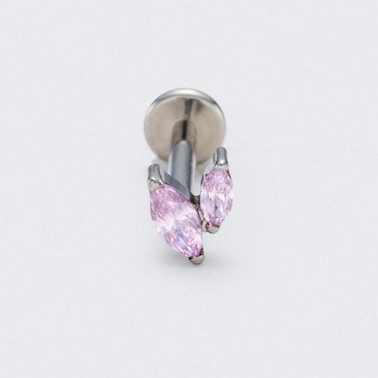Pink CZ Duet Marquise Labret in Silver - Titanium