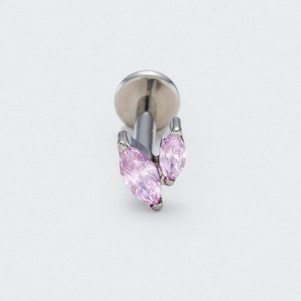 Pink CZ Duet Marquise Labret in Silver - Titanium