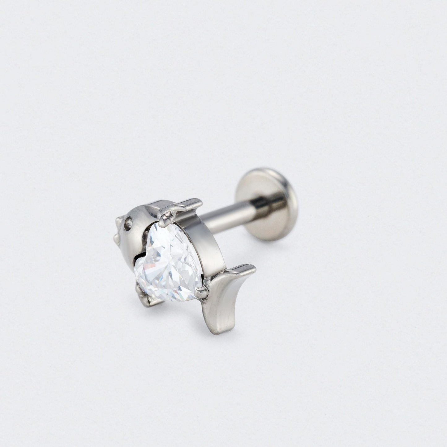 Fish CZ Front Facing Labret in Silver - Titanium