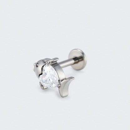 Fish CZ Front Facing Labret in Silver - Titanium