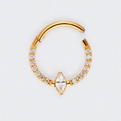 CZ Pave Face With Marquise Stone Centre Hinged Segment Clicker in Gold - Titanium
