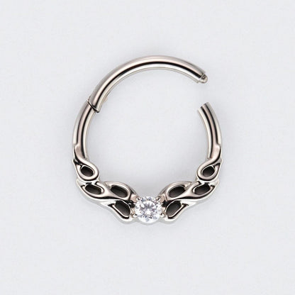 Hollow Pattern With CZ Centre Hinged Segment Clicker in Silver - Titanium