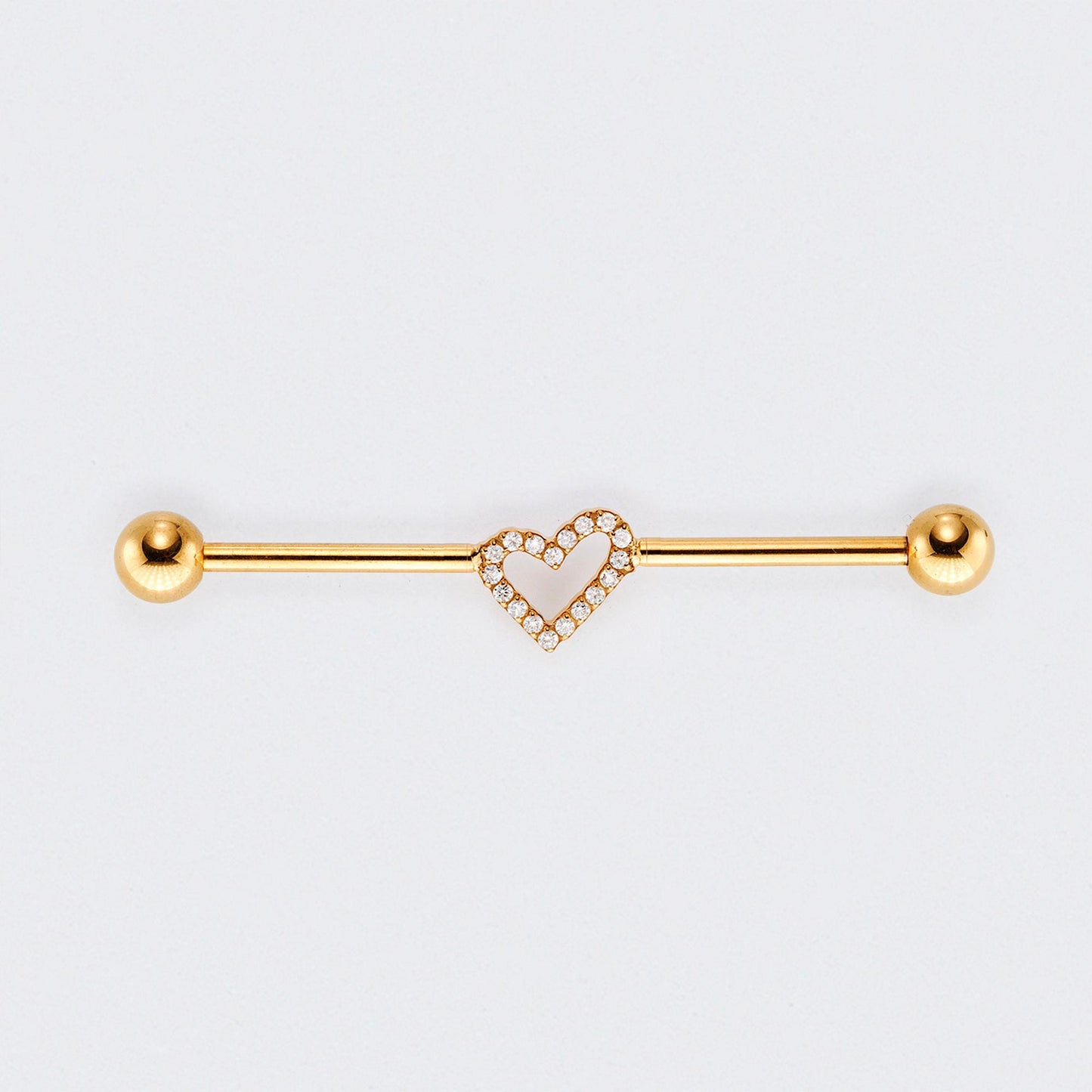 Heart CZ Paved Pole Industrial Barbell in Gold - Titanium