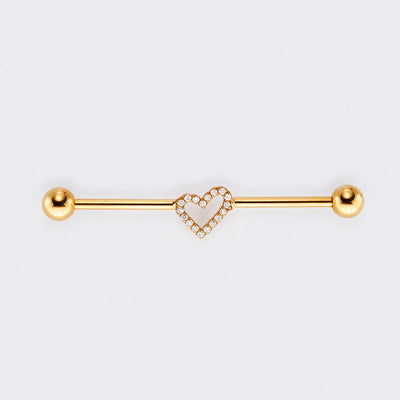 Heart CZ Paved Pole Industrial Barbell in Gold - Titanium