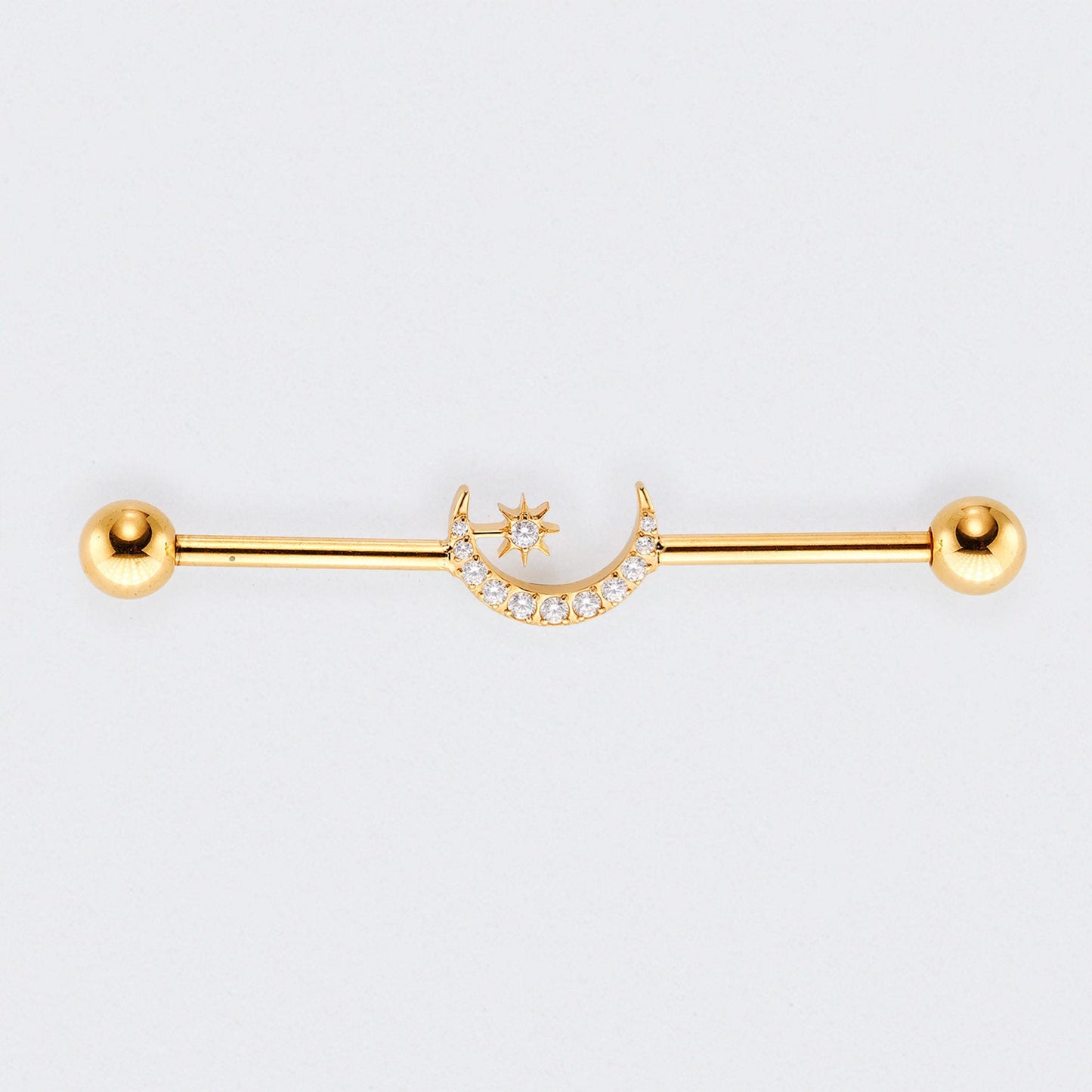 Crescent CZ Paved Pole Industrial Barbell in Gold - Titanium