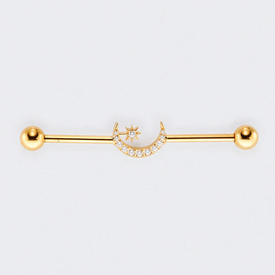 Crescent CZ Paved Pole Industrial Barbell in Gold - Titanium
