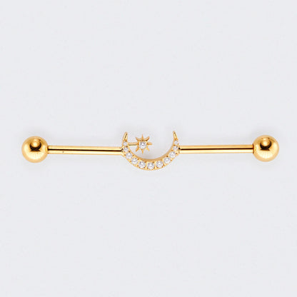 Crescent CZ Paved Pole Industrial Barbell in Gold - Titanium