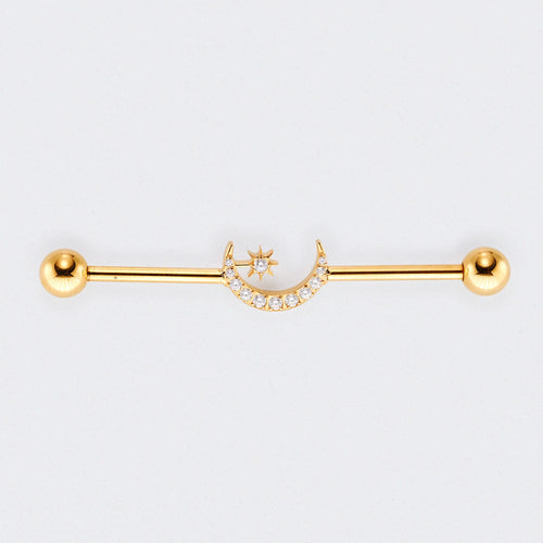 Crescent CZ Paved Pole Industrial Barbell in Gold - Titanium