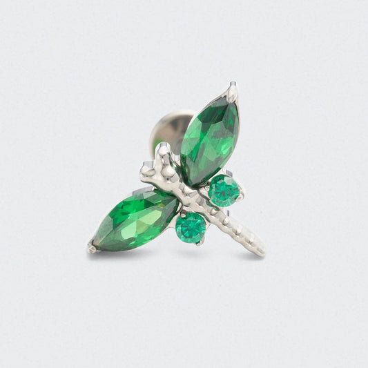 Dragonfly Green CZ Front Facing Labret in Silver - Titanium