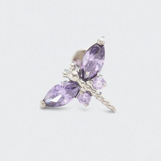 Dragonfly Purple Amethyst CZ in Silver - Titanium