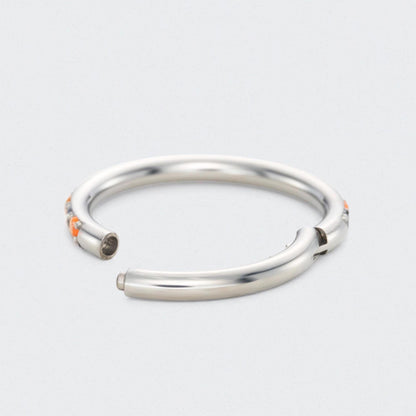 Orange and Black Side Facing Paved Hinged Segment Hoop Ring in Silver - Titanium