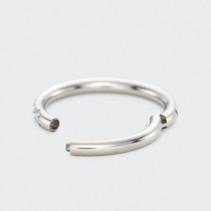 White Opal and Clear CZ Side Facing Paved Hinged Segment Hoop Ring in Silver - Titanium