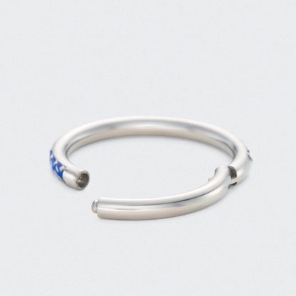 Blue CZ Side Facing Paved Hinged Segment Hoop Ring in Silver - Titanium