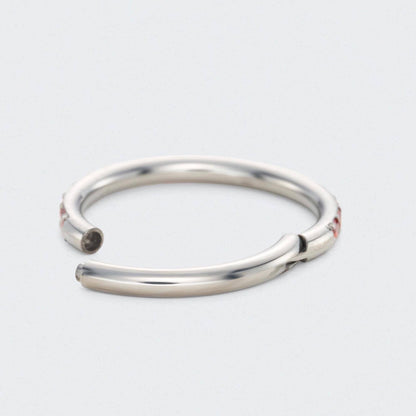 Red CZ Side Facing Paved Hinged Segment Hoop Ring in Silver - Titanium