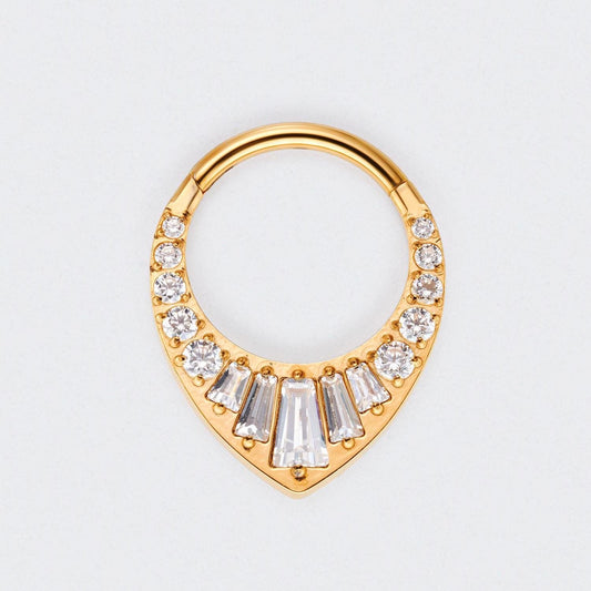 Teardrop CZ and Round CZ Paved Face Segment Ring in Gold - Titanium