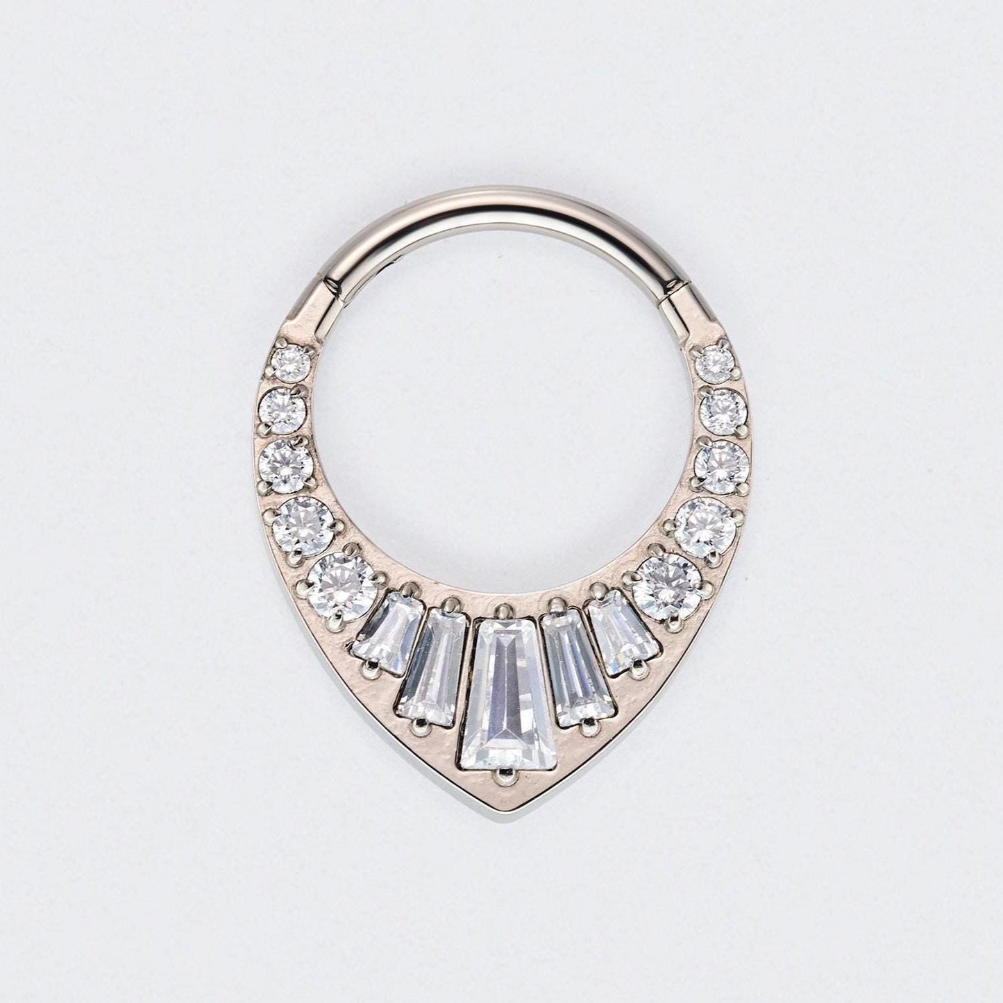 Teardrop CZ and Round CZ Paved Front Face Segment Ring in Silver - Titanium