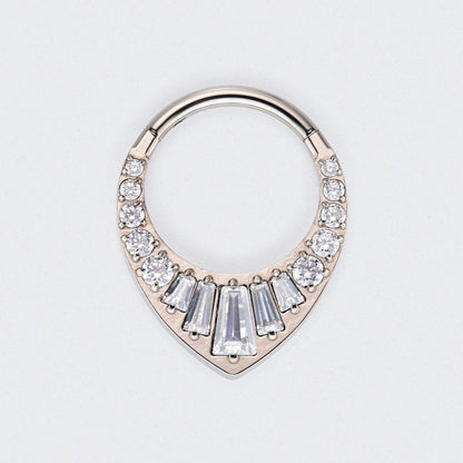 Teardrop CZ and Round CZ Paved Front Face Segment Ring in Silver - Titanium