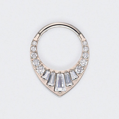 Teardrop CZ and Round CZ Paved Front Face Segment Ring in Silver - Titanium