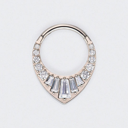 Teardrop CZ and Round CZ Paved Front Face Segment Ring in Silver - Titanium