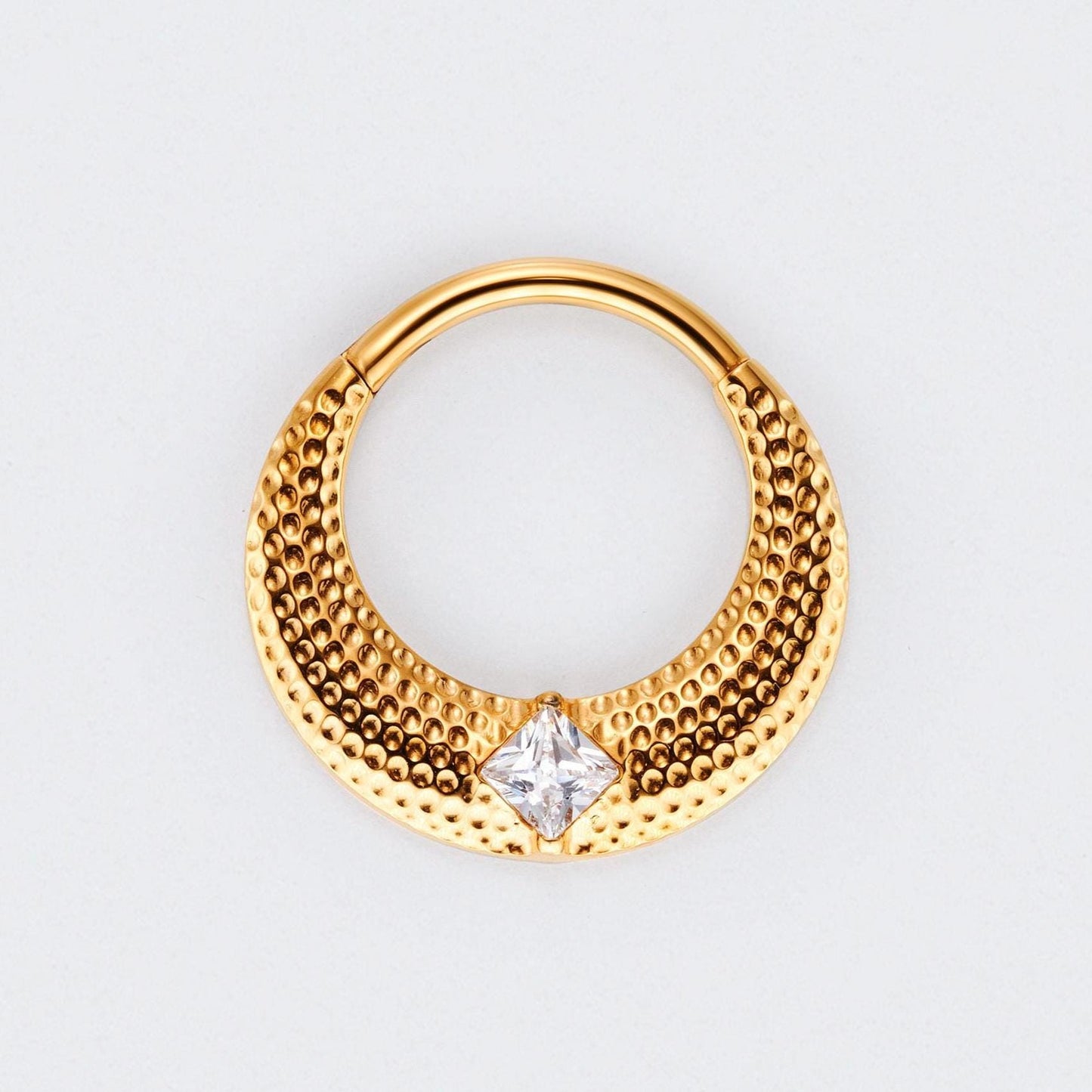 Large Bumped Cut with CZ Centre Hinged Segment Clicker in Gold - Titanium