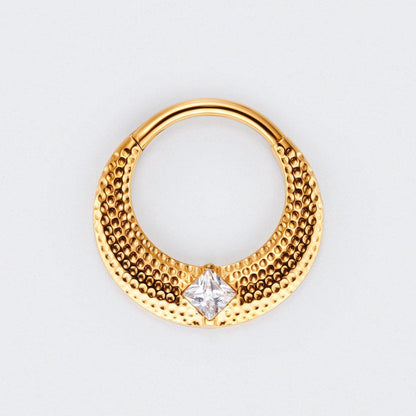 Large Bumped Cut with CZ Centre Hinged Segment Clicker in Gold - Titanium