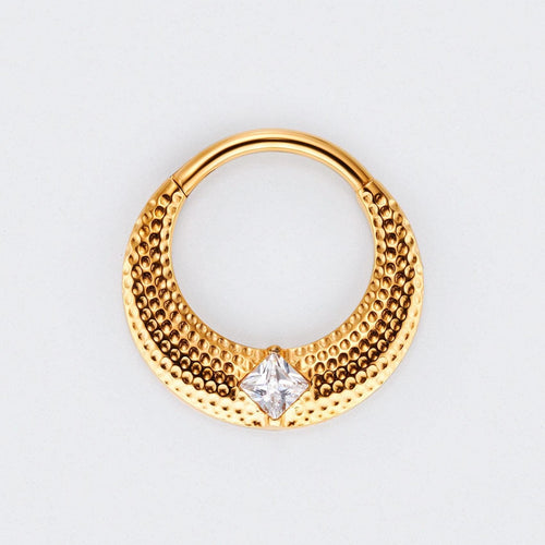 Large Bumped Cut with CZ Centre Hinged Segment Clicker in Gold - Titanium
